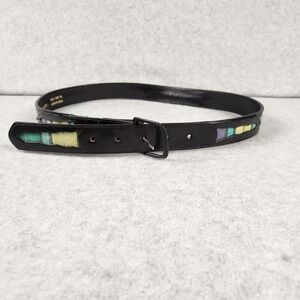 Southwestern Leather Belt Mens 36 Black Serape Woven Inlay Made in USA MSM 1587